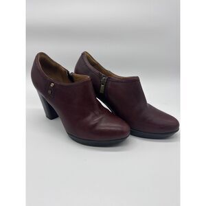 Clarks Lida Palmer Burgundy Leather Heeled Ankle Boots Womens 7.5
